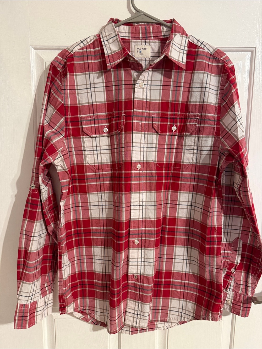 Men’s Old Navy Red and White Plaid Button-Down Shirt